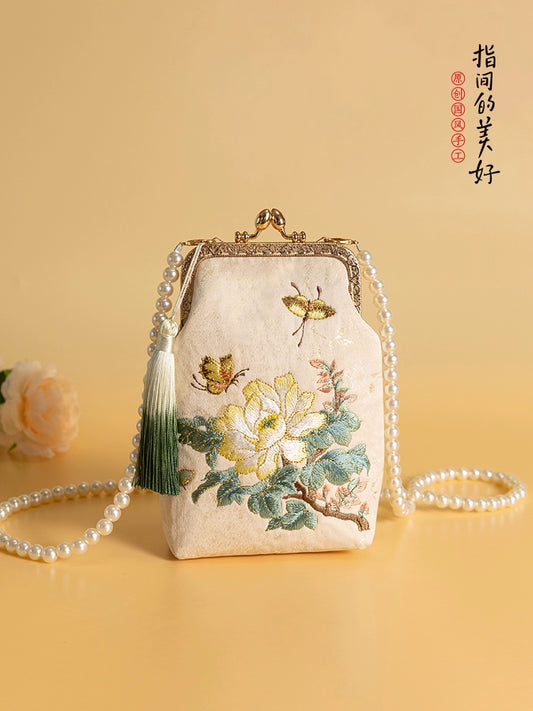 Retro Compact Pearl Outing Crossbody Purse
