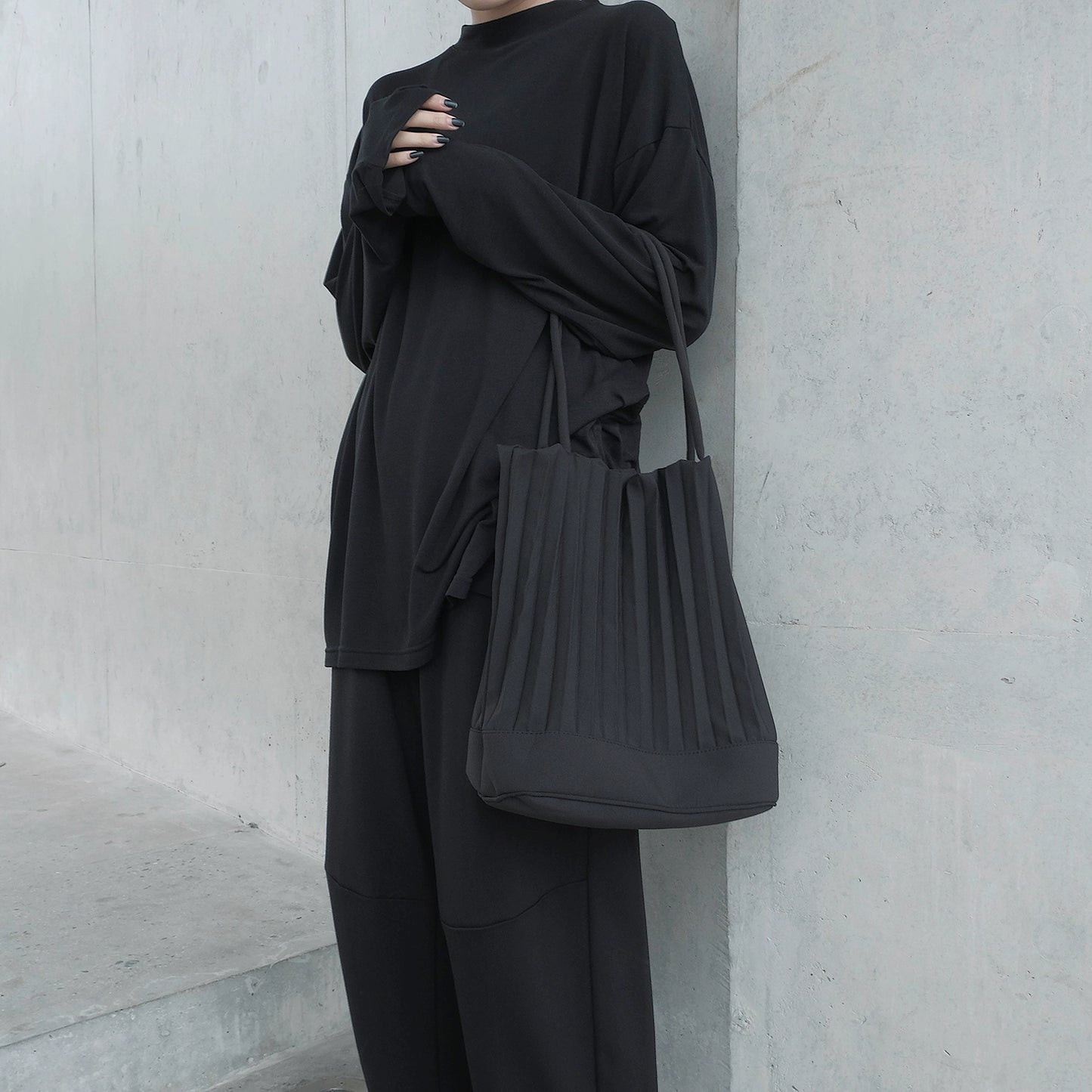 Dark Handmade Ruched Bucket Bag