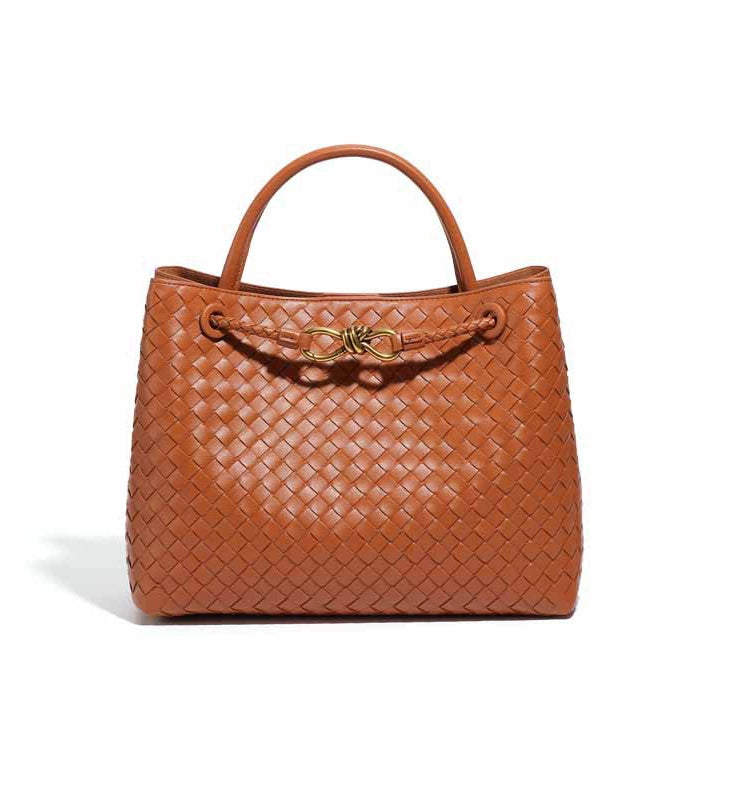 PU Leather Weave Tote Bag with Metal Cord Fastener