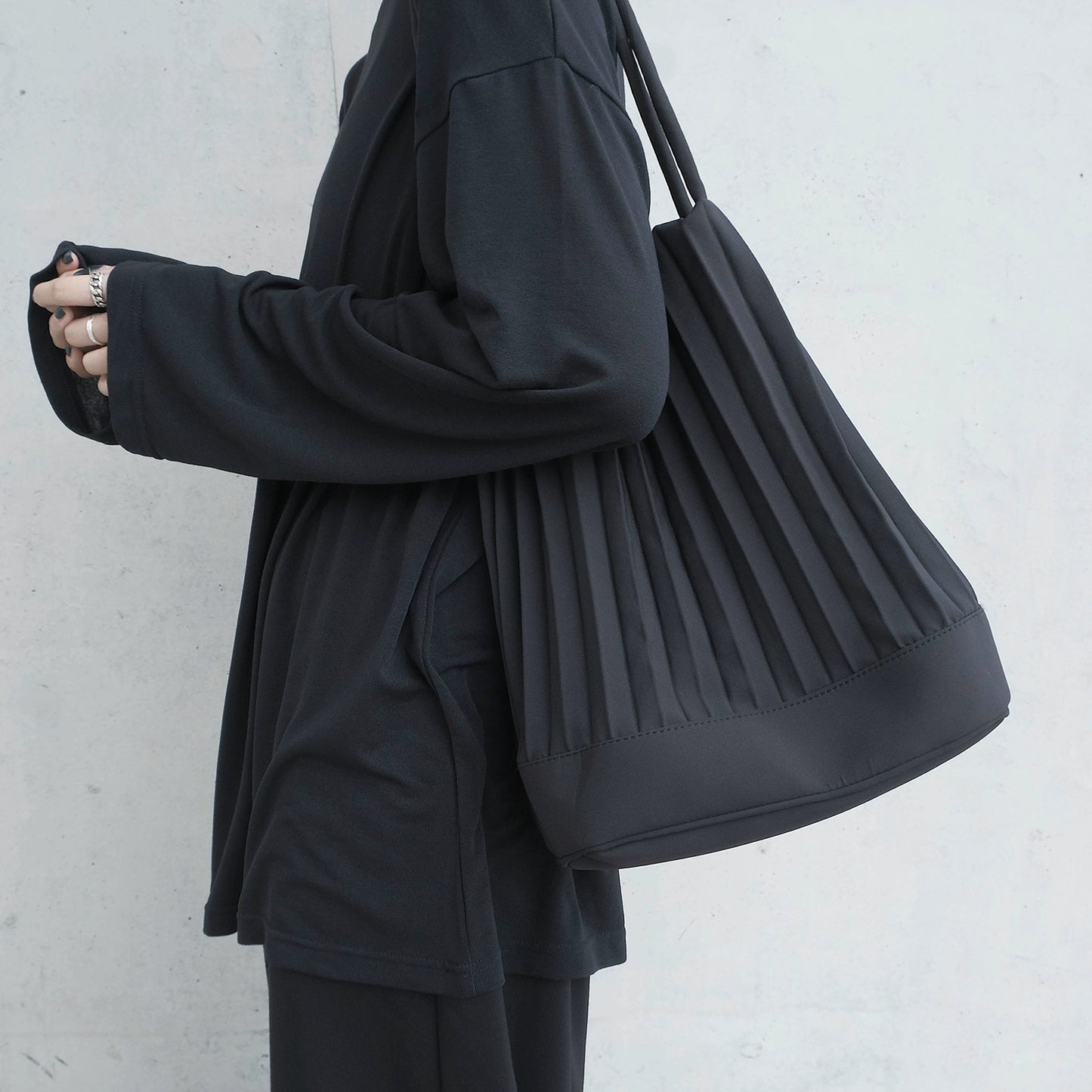 Dark Handmade Ruched Bucket Bag