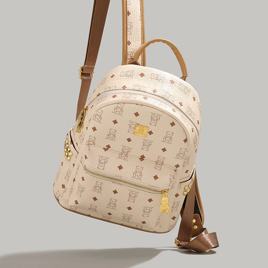 Bear Pattern All Over PU Leather Backpack