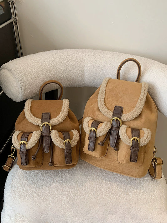 Lamb Wool Backpack Bucket Bag