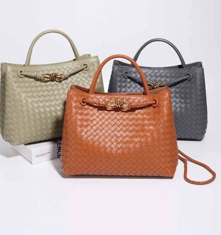 PU Leather Weave Tote Bag with Metal Cord Fastener