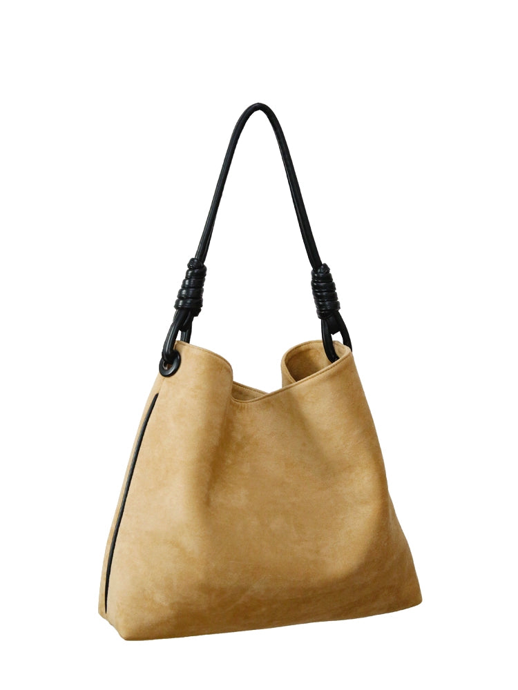 Women's Vintage Suede Contrast Color Bucket Shoulder Bag