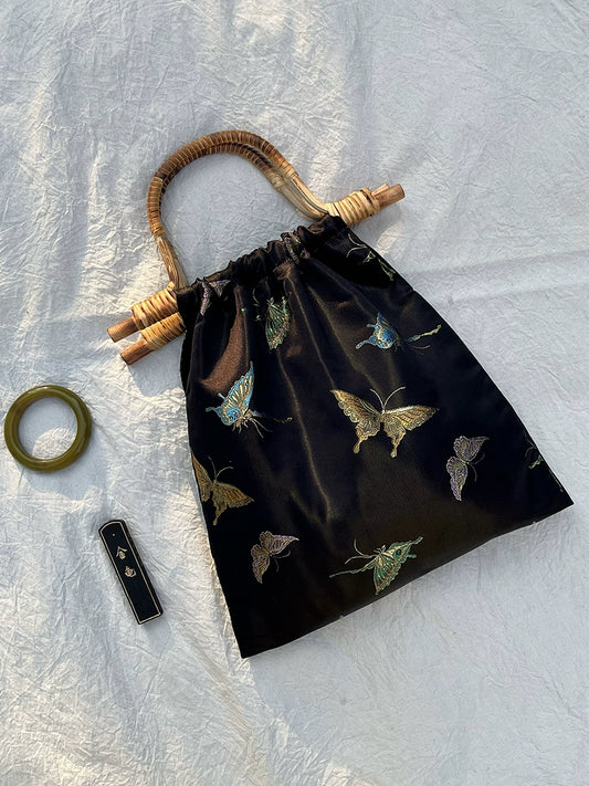 Mid-Summer Butterfly Dream Solid Wood Rattan Handbag